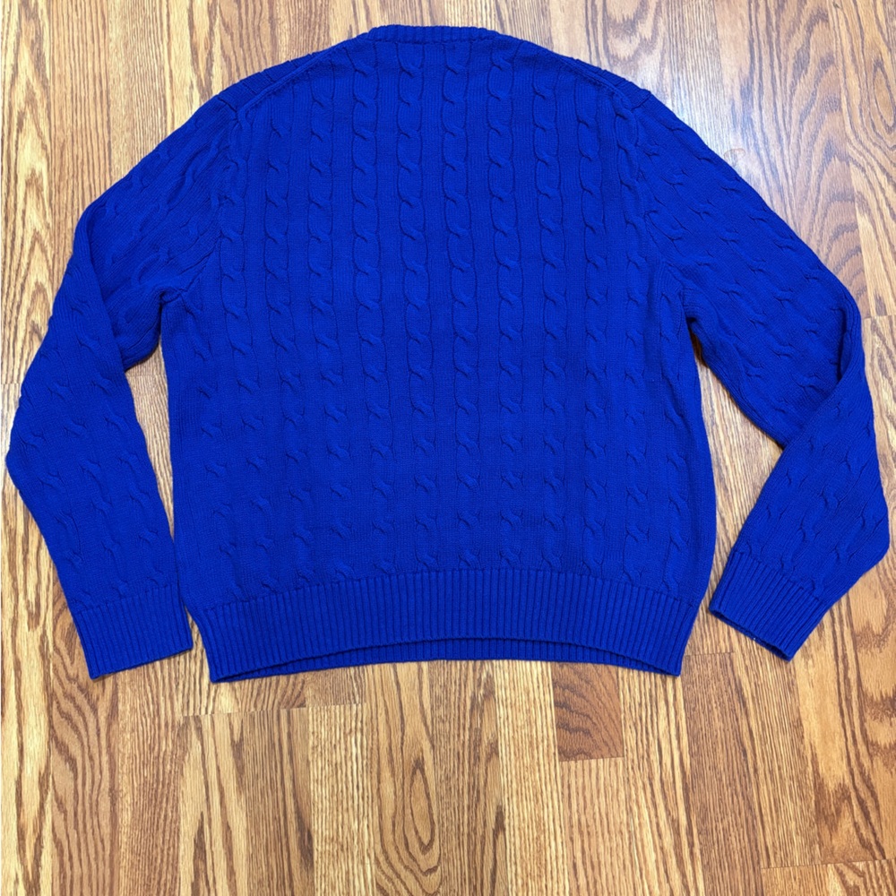 Ralph Lauren Men's Royal Blue Cable Knit Sweater XXL/TTG Preppy Warm Base Layer - Picture 4 of 8